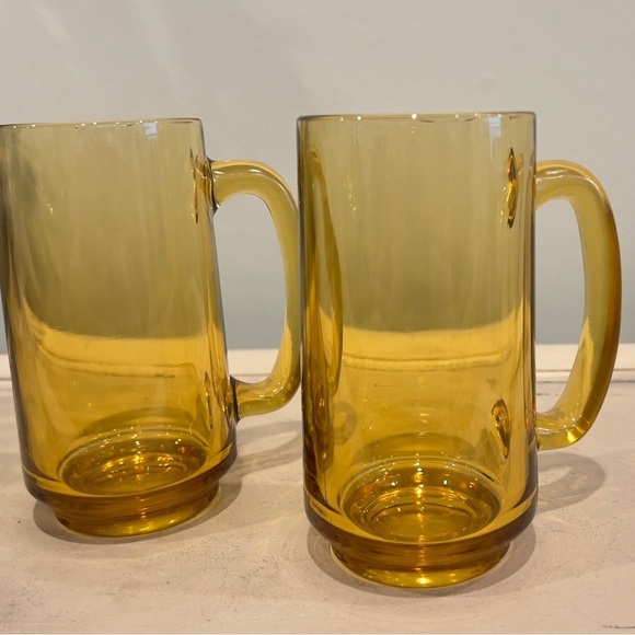 VINTAGE HAZEL ATLAS AMBER GLASS DRINKING MUGS SET OF 2 - Picture 4 of 6